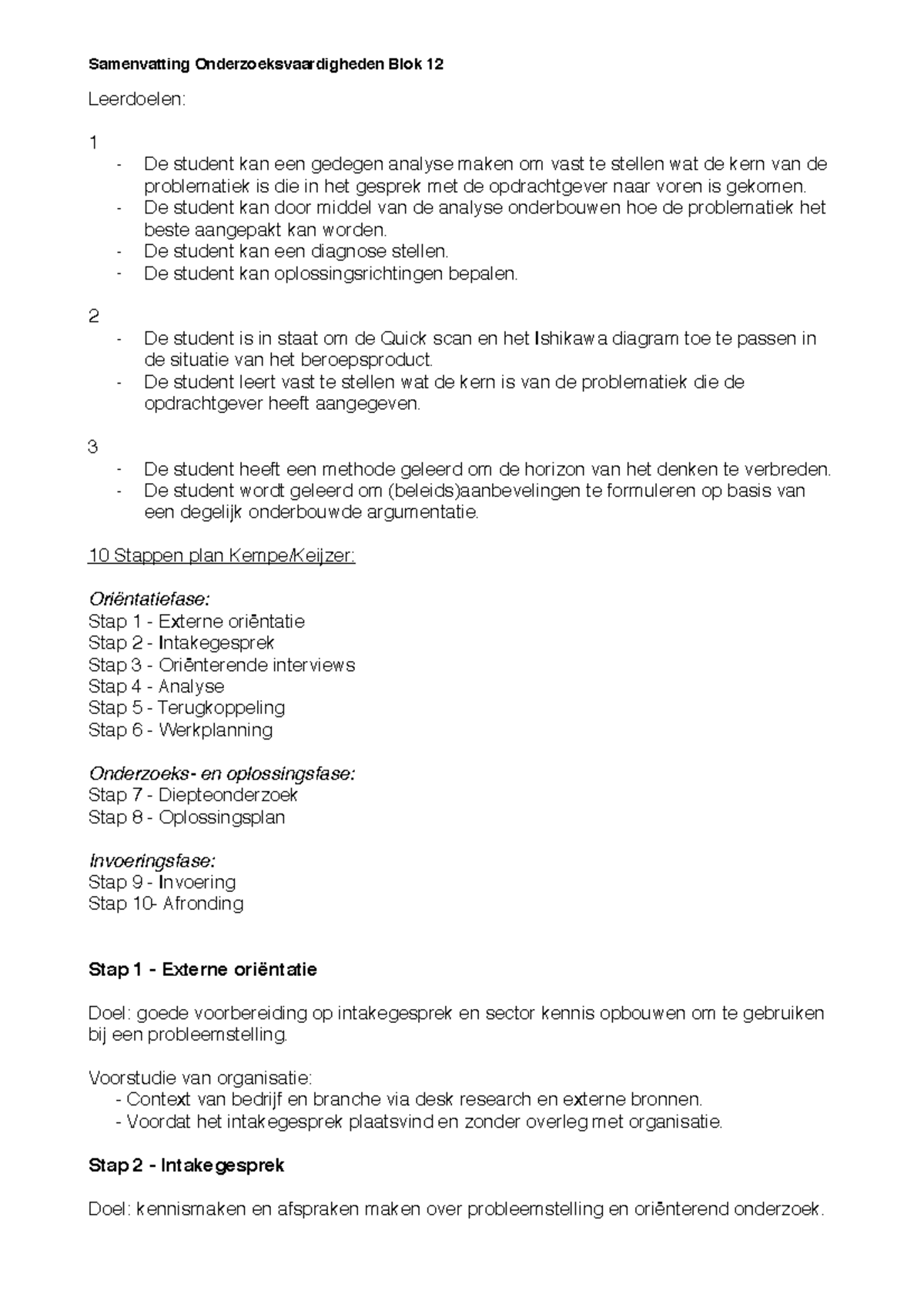 Samenvatting Leerdoelen Onderzoeksvaardigheden Blok 12 - 2012/2013 ...