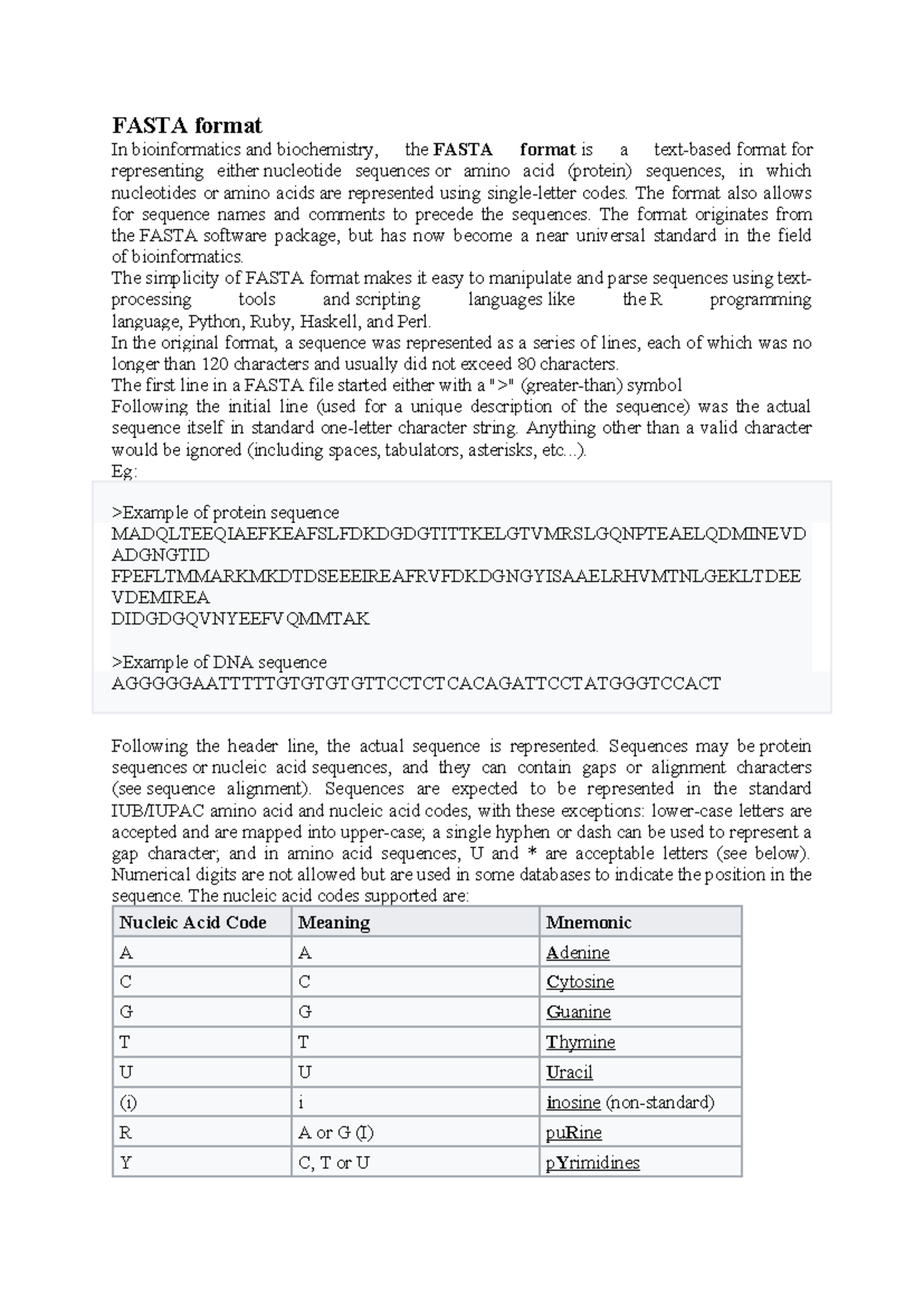 Fasta format - Summary Master of Science Zoology - FASTA format In ...