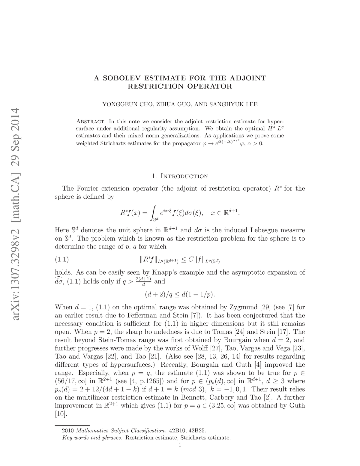 1307 - Cours - ArXiv:1307 [math] 29 Sep 2014 A SOBOLEV ESTIMATE FOR THE ...