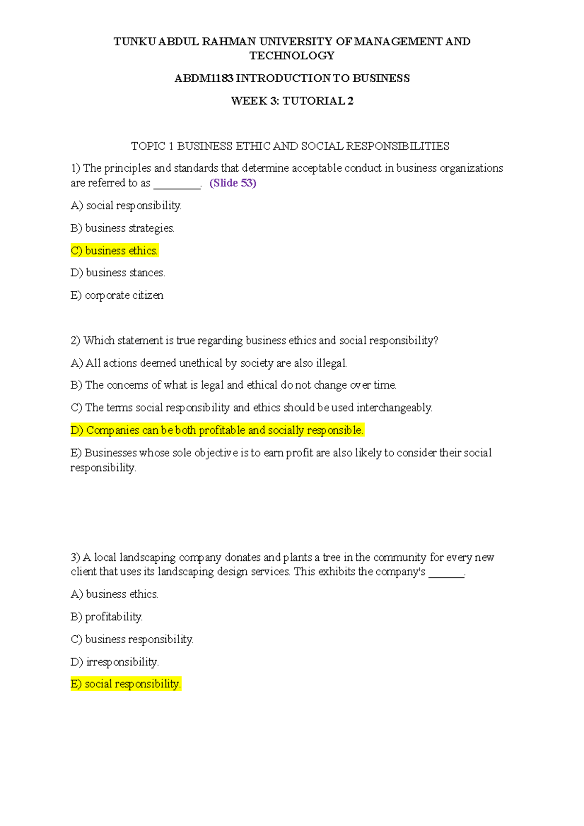 Tutorial 2 Introduction To Business Tunku Abdul Rahman University Of Management And Tutorial 2 Introduction To Business Tunku Abdul Rahman University Of Management And