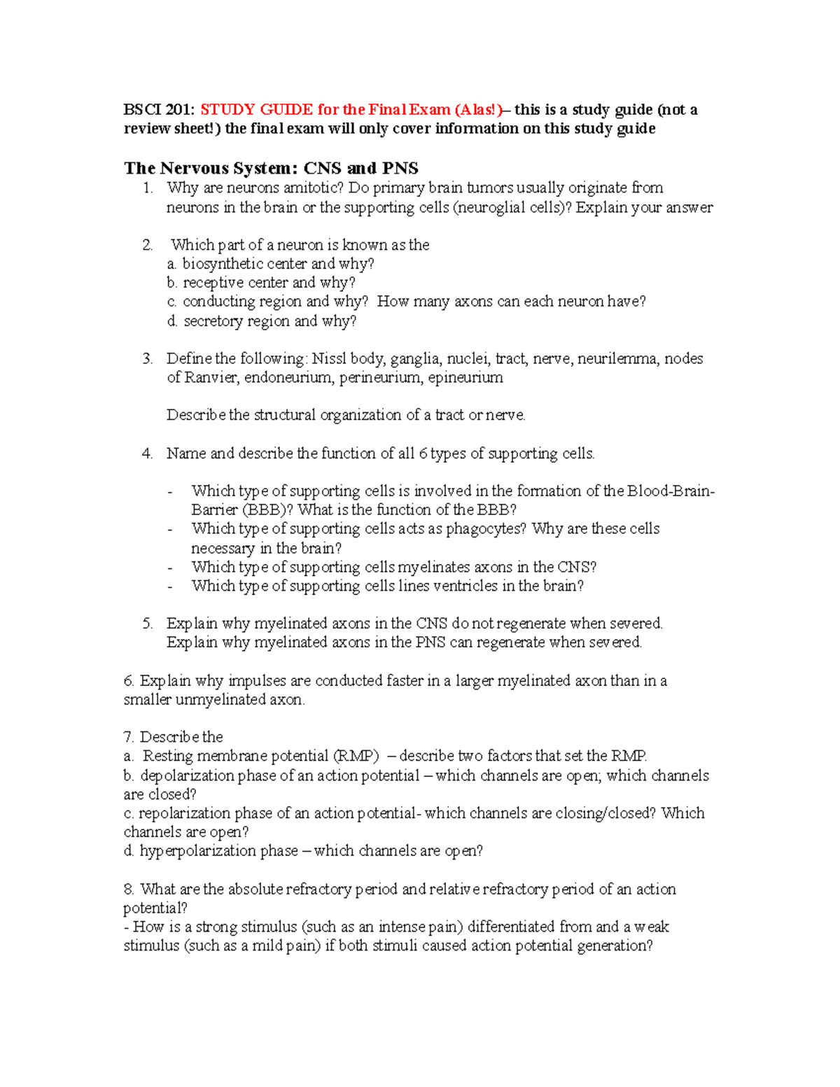 Study Guide BSCI 201 Final Exam-1 - BSCI 201: STUDY GUIDE For The Final ...