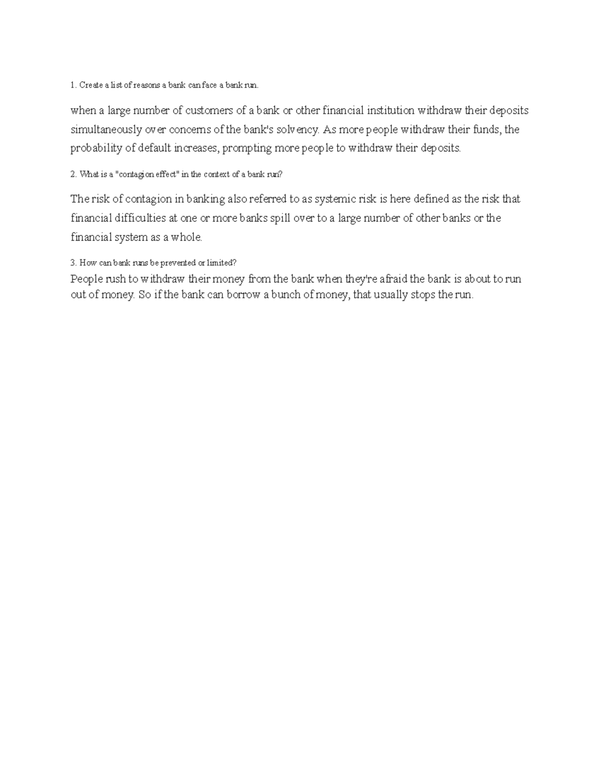 Bank run Google Docs work on bank run. Create a list of reasons a