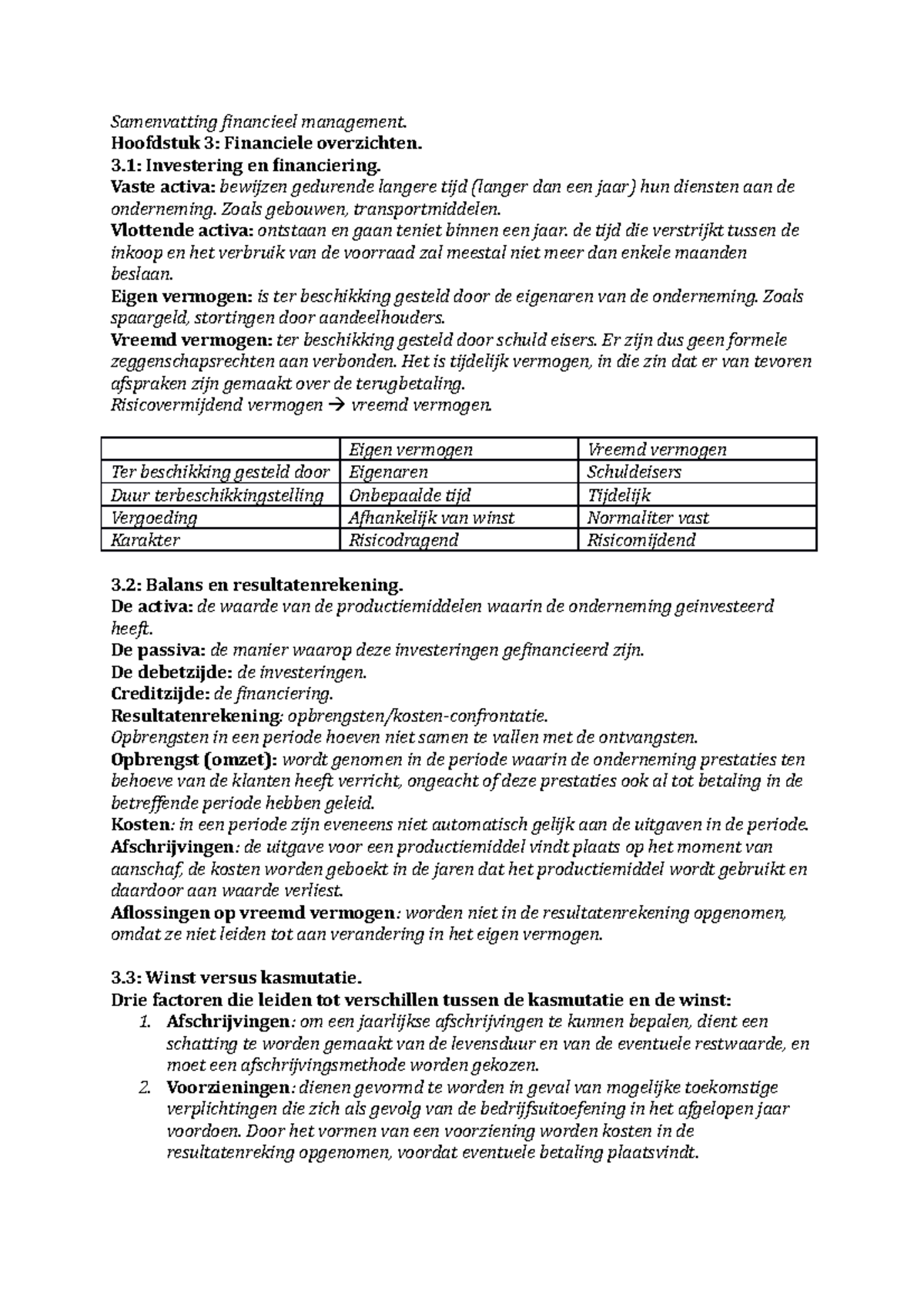 Samenvatting Financieel Management 1 - Hoofdstuk 3: Financiele ...