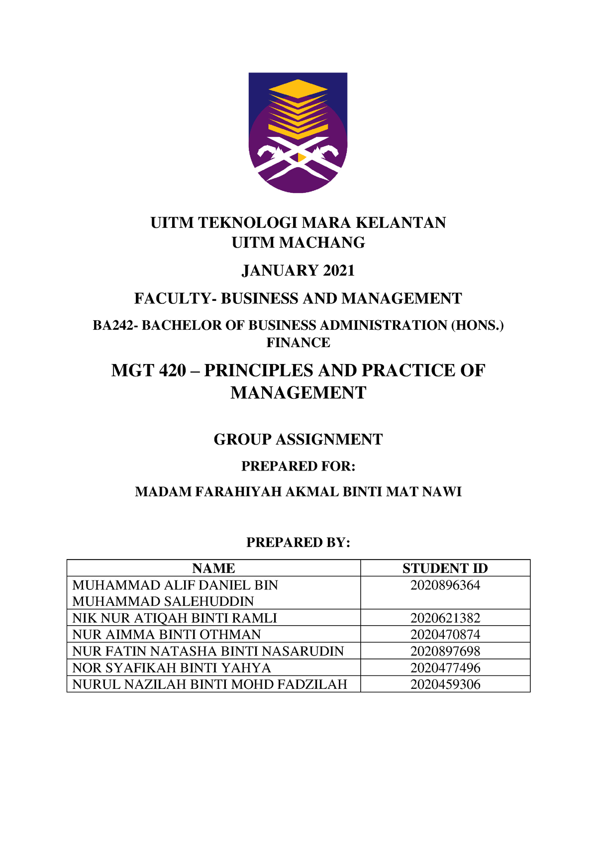 contoh assignment mgt 420 uitm