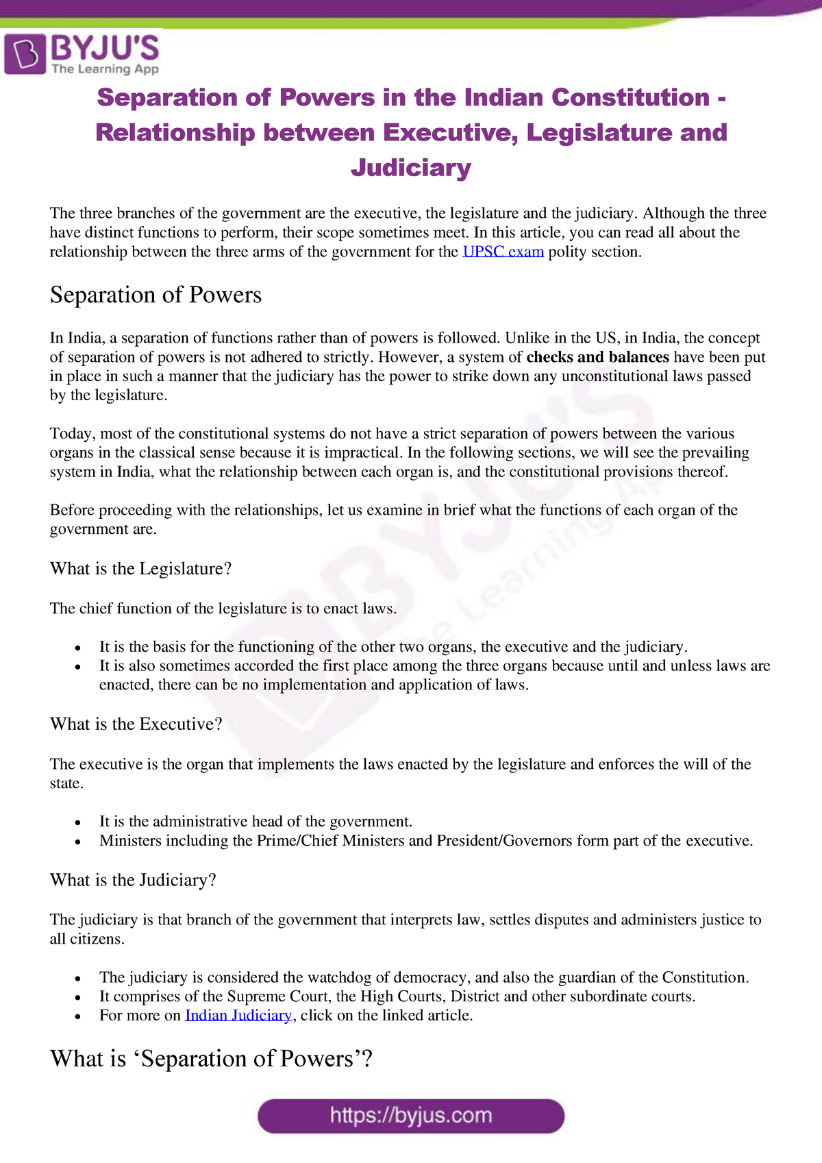 separation of powers essay upsc