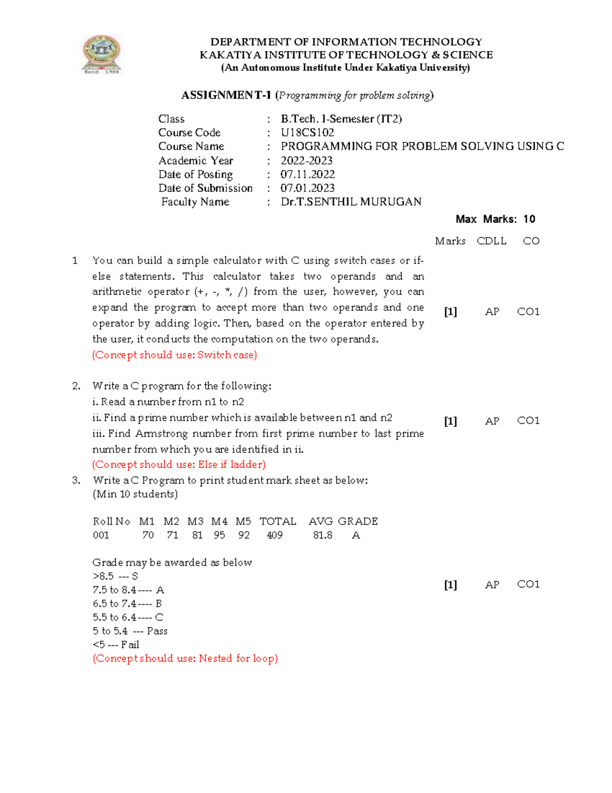 PPSC Assignment-1 - Mandatory assignment in c language - ASSIGNMENT-1 ...