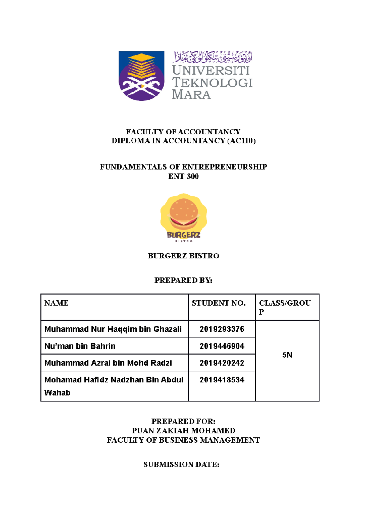 Business PLAN lecture notes ENT 300 FACULTY OF ACCOUNTANCY DIPLOMA