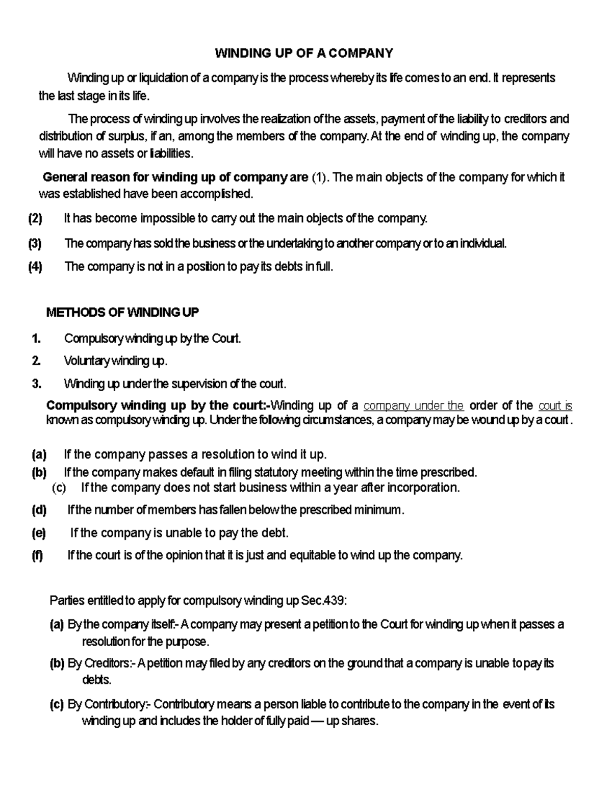 case study for winding up of a company