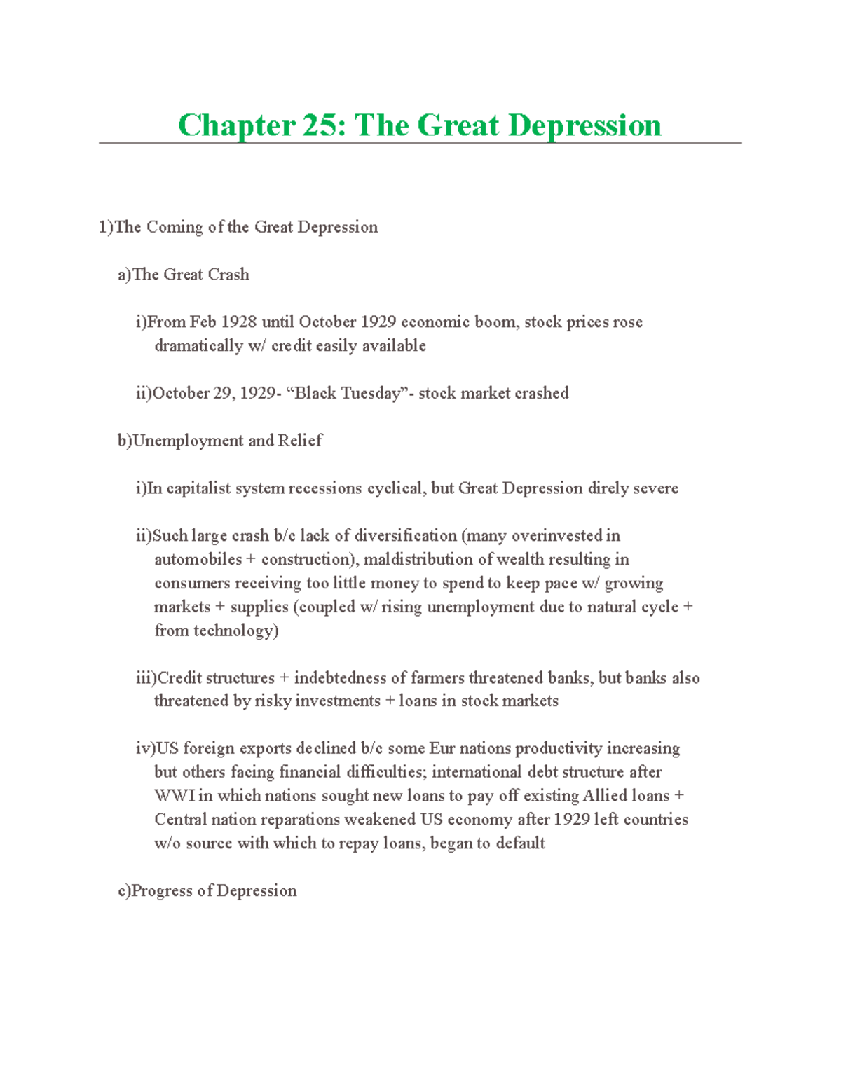 The Great Depression - Chapter 25: The Great Depression 1)The Coming of ...