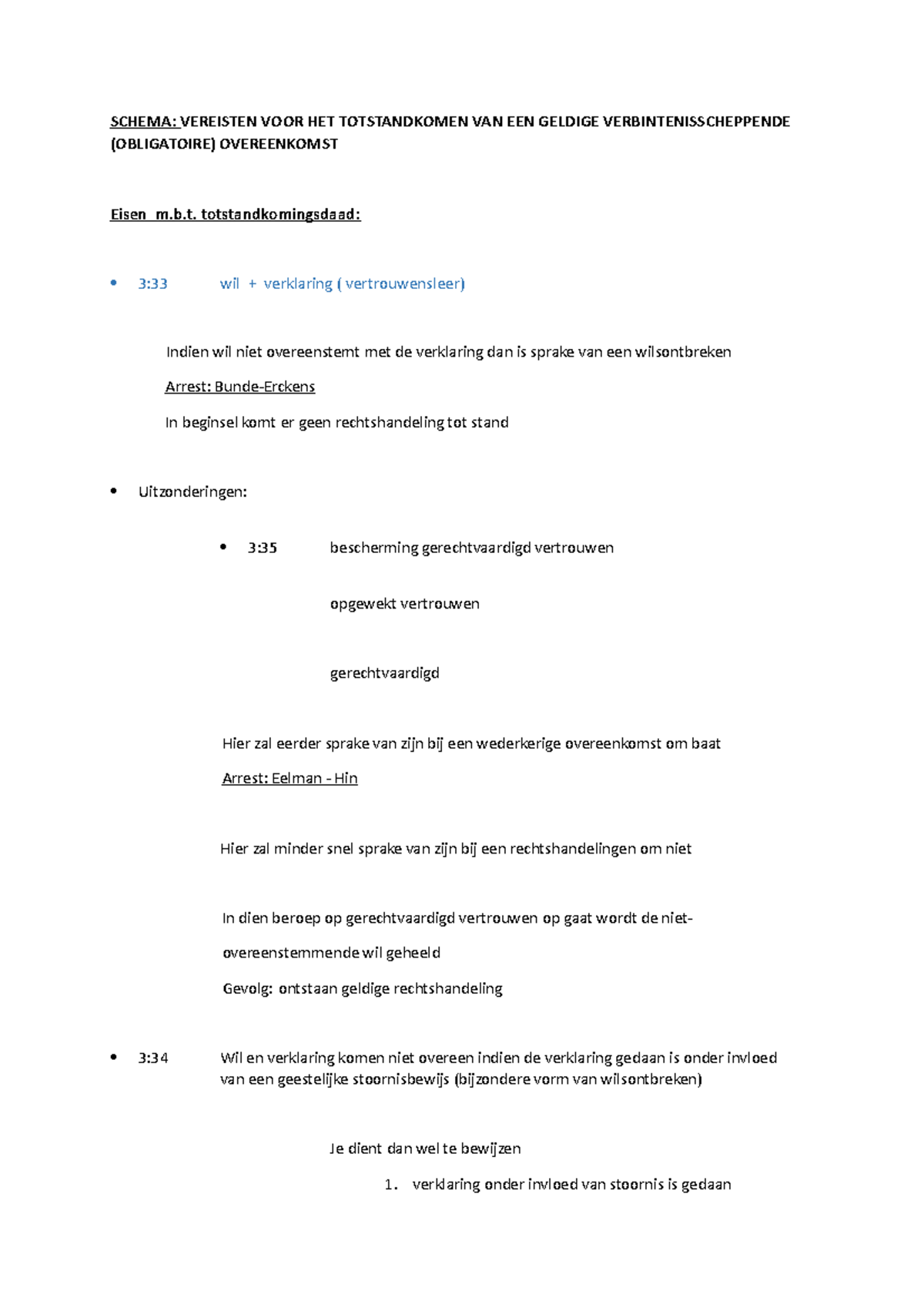 Schema Totstandkoming Overeenkomst - SCHEMA:(OBLIGATOIRE) OVEREENKOMST ...