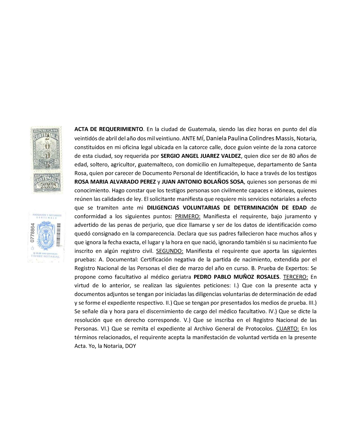 Determinación De Edad Acta De Requerimiento En La Ciudad De