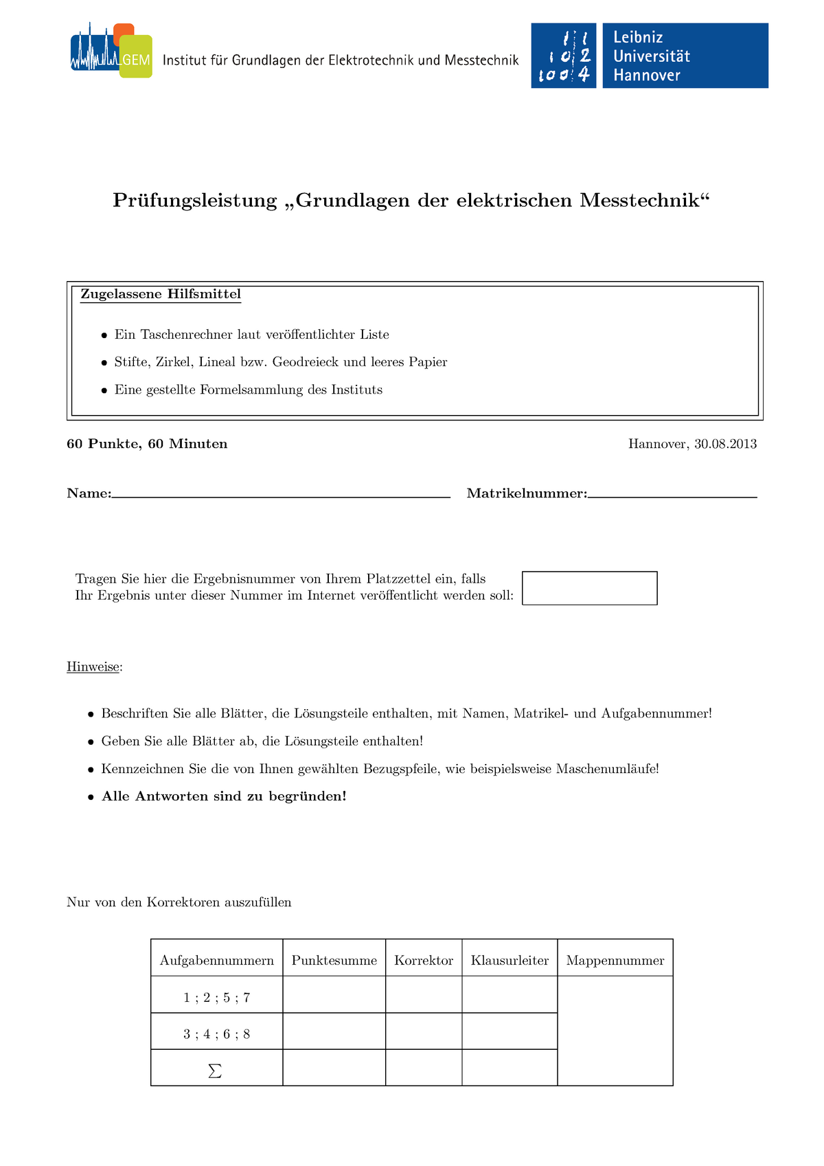 GMT H13 Mit LSG - Prufungsleistung ̈ ” Grundlagen Der Elektrischen ...