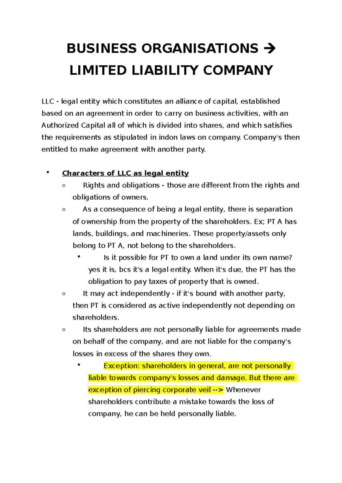 Business Organisations → Limited Liability Company - BUSINESS ...