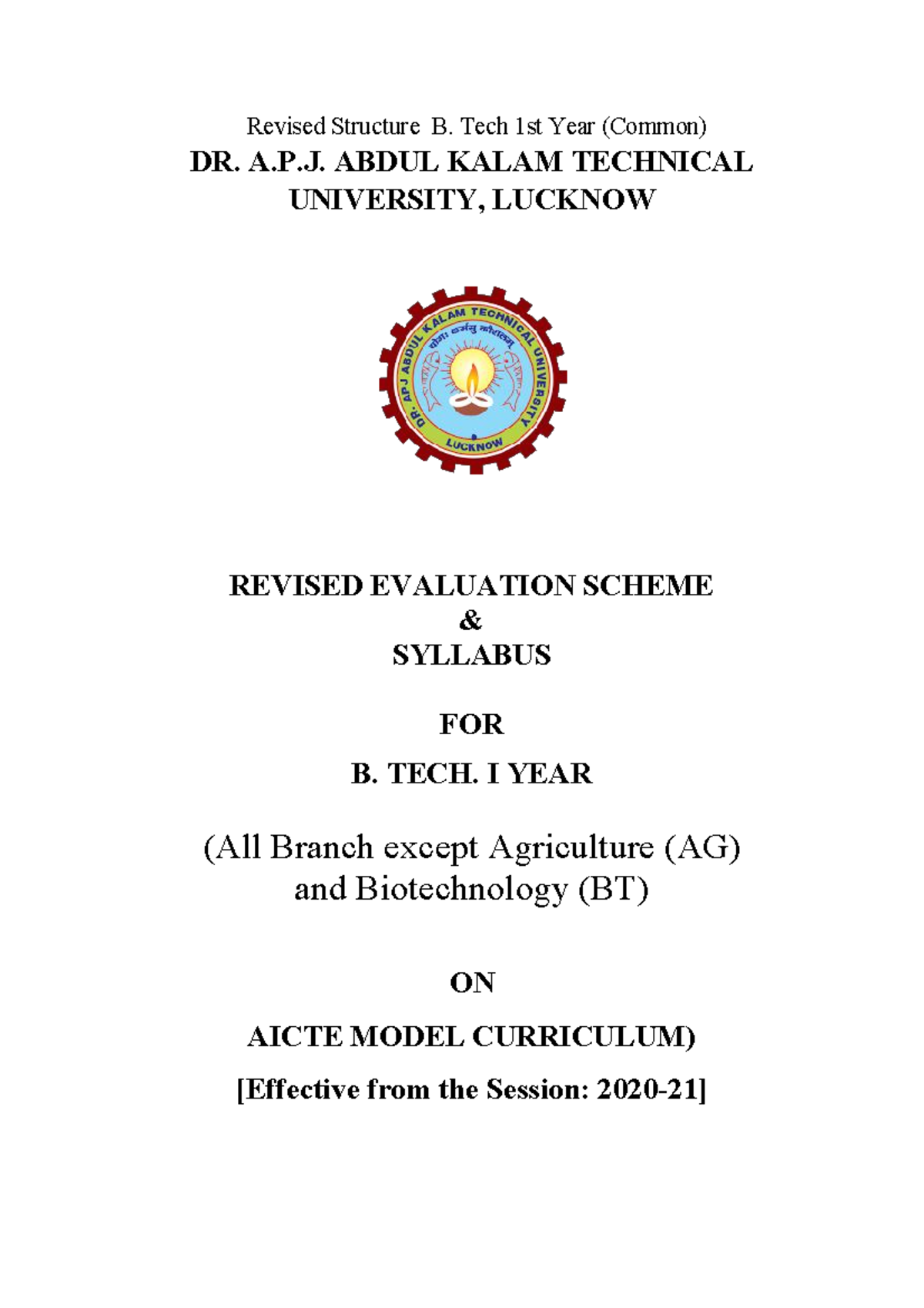 B.Tech. Ist Year Common Aicte Model Curriculum 2020-21 25082021 ...