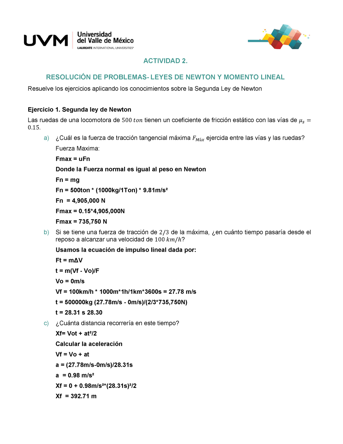 Ejercicio Fisica Actividad Resoluci N De Problemas Leyes De