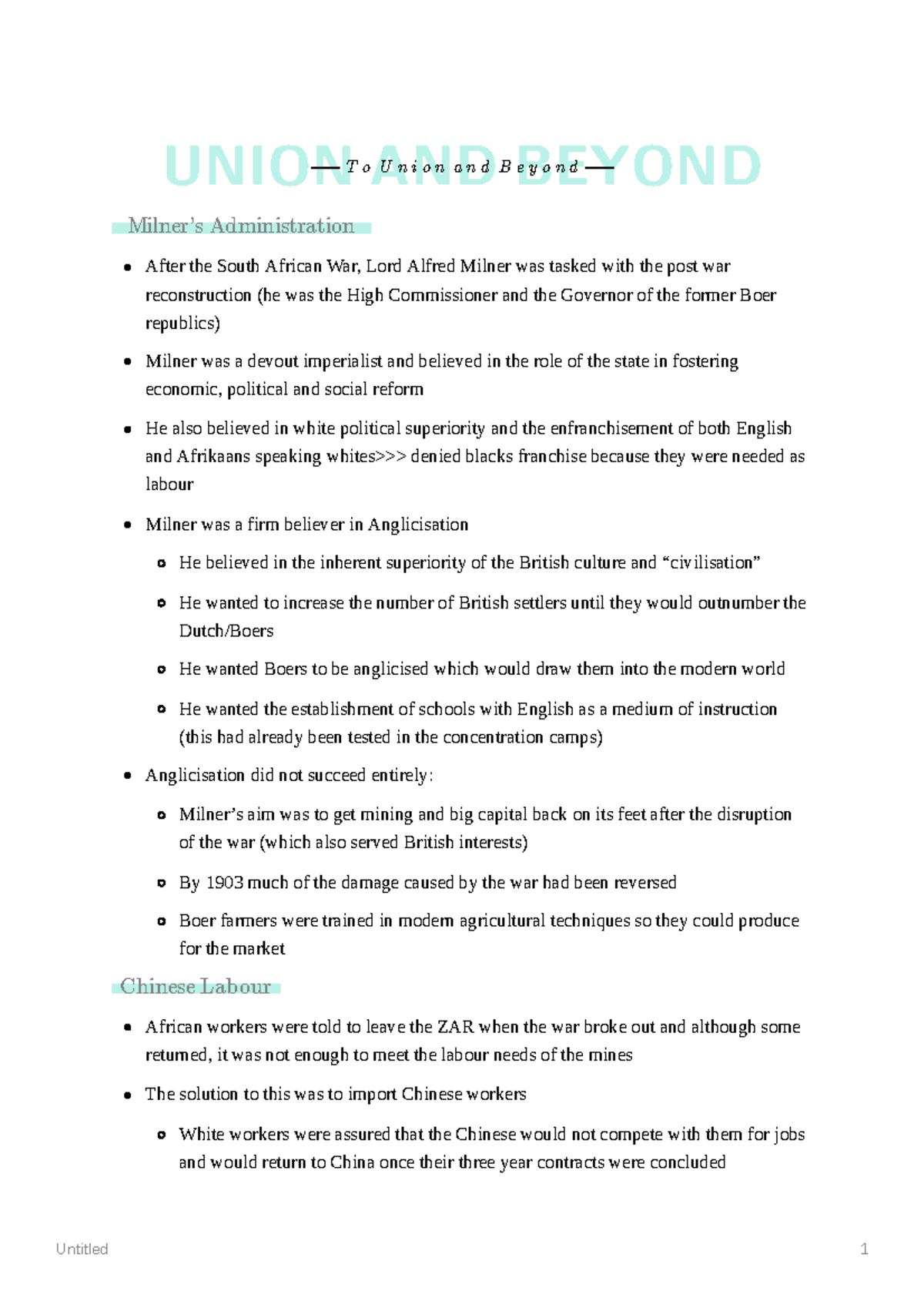 Untitled - History notes - Untitled 1 After the South African War, Lord ...