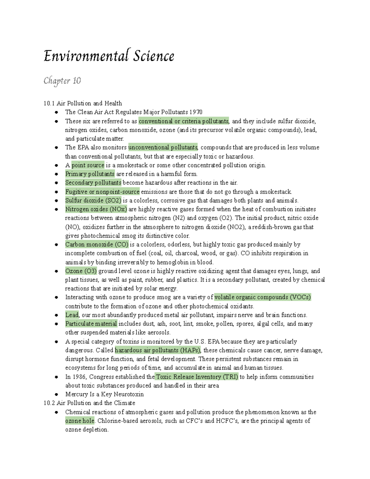 Environmental Science 10 Environmental Science Chapter 10 10 Air Environmental Science 10 Environmental Science Chapter 10 10 Air