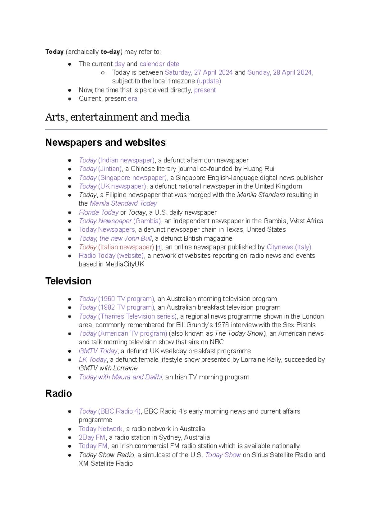 RETH1111 - desc - Today (archaically to-day) may refer to: The current ...