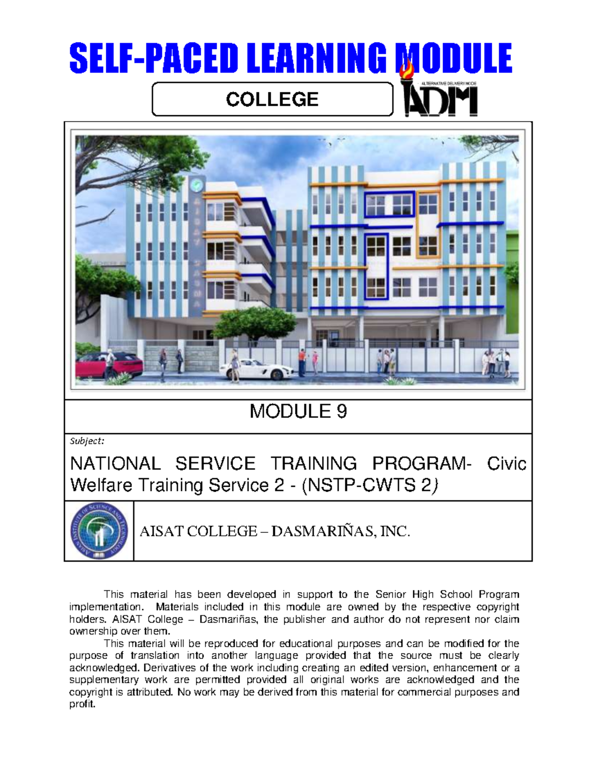 EGV Module 9-NSTP2-1 - SELF-PACED LEARNING MODULE MODULE 9 Subject ...