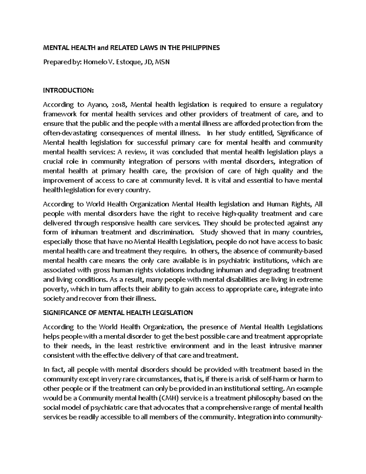 Module 15 Legal Issues MAD MENTAL HEALTH and RELATED LAWS IN THE PHILIPPINES Prepared by