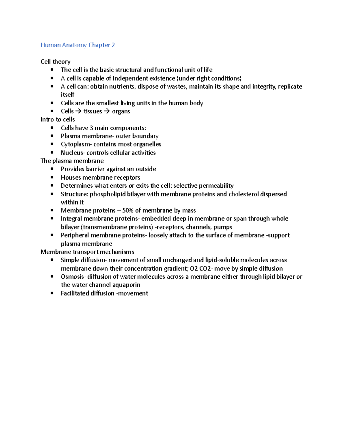 Human Anatomy Chapter 2 - Studocu