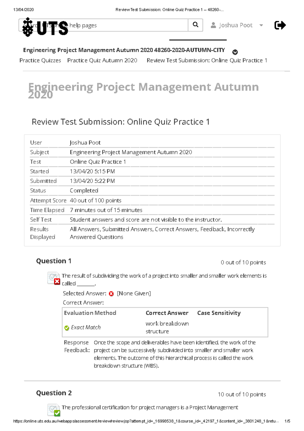 Past Quiz For EPM - Review Test Submission: Online Quiz Practice 1 ...
