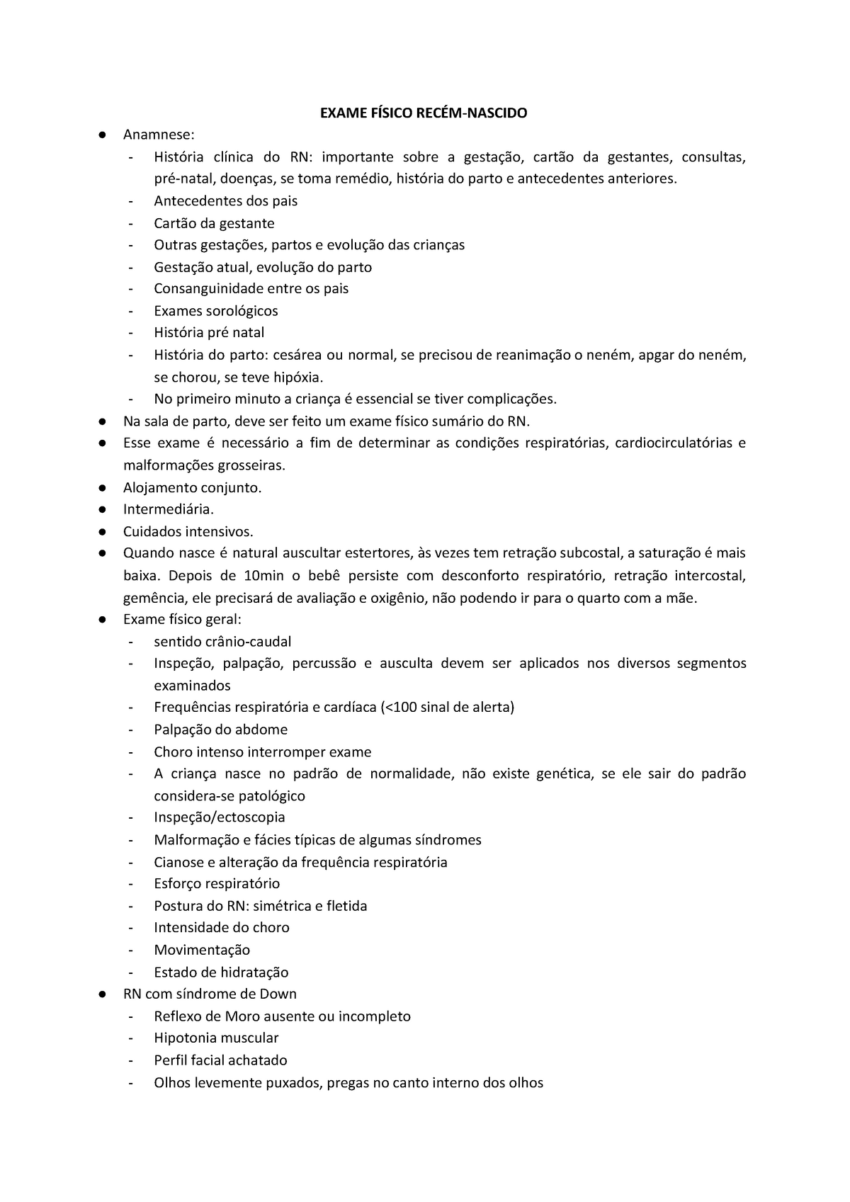 Anamnese e Exame Físico do Neonato - Apostila de exame físico do  recém-nascido