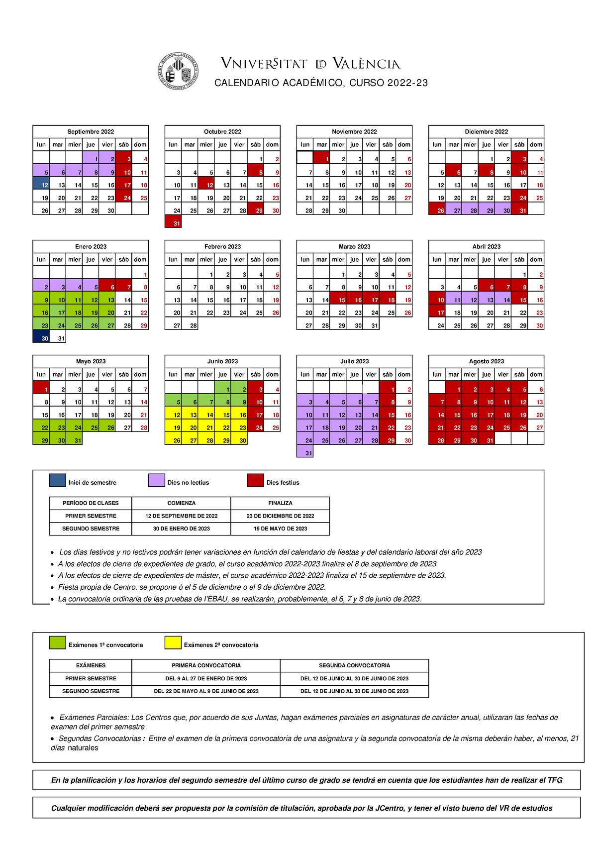 Calendari Academic Universidad Valencia CALENDARI O ACADÉMI CO, CURSO