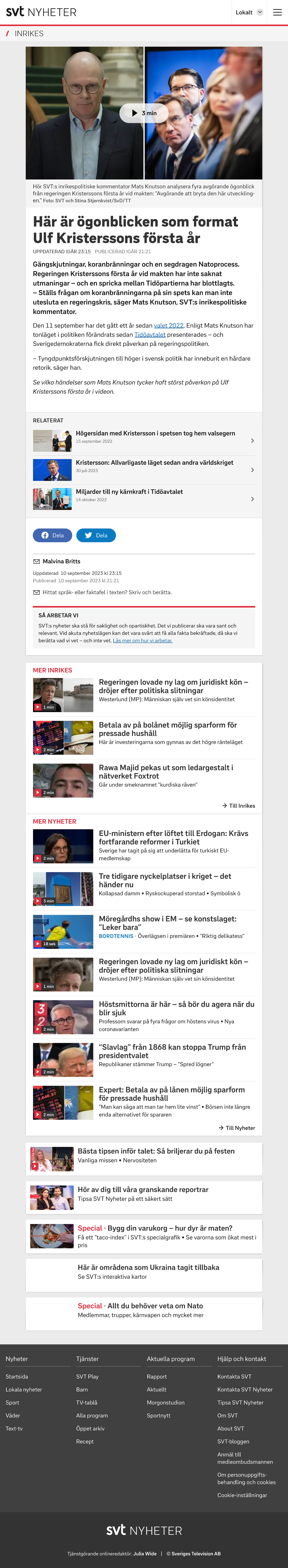 Här är ögonblicken som format Ulf Kristerssons första år SVT Nyheter ...