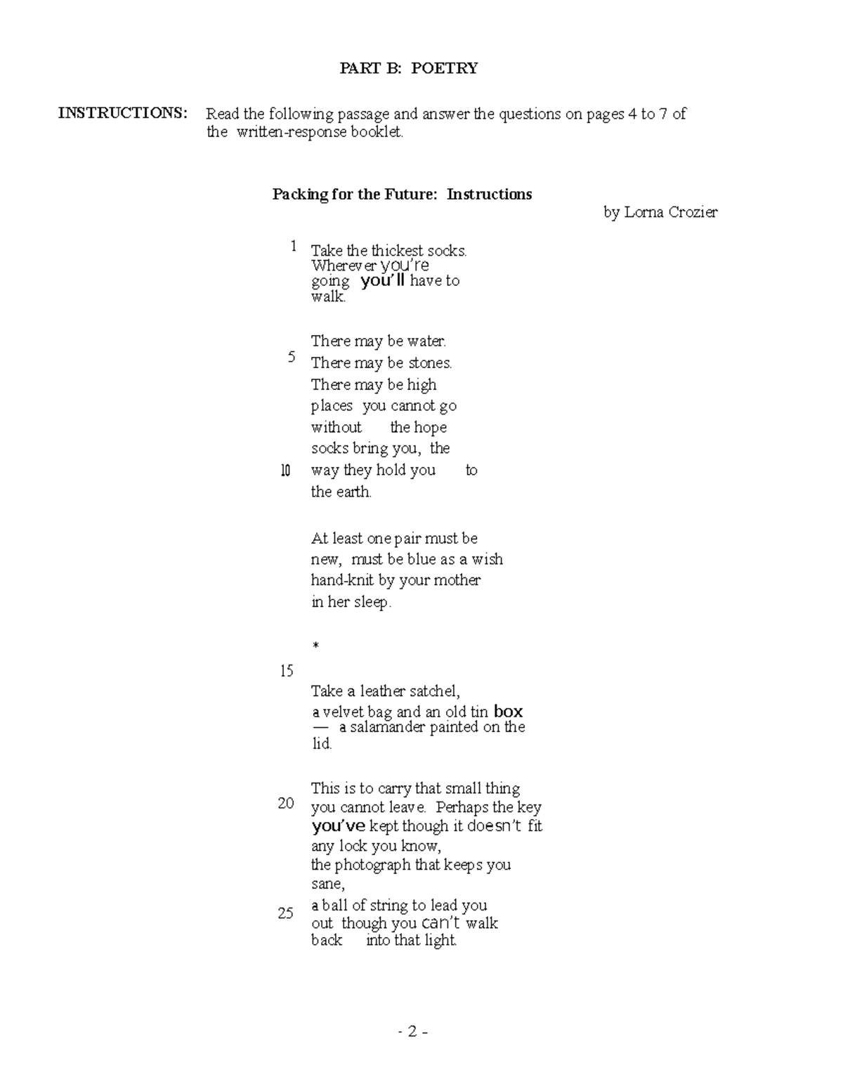 Poem Packingforthe Future-Nick - PART B: POETRY INSTRUCTIONS: Packing ...