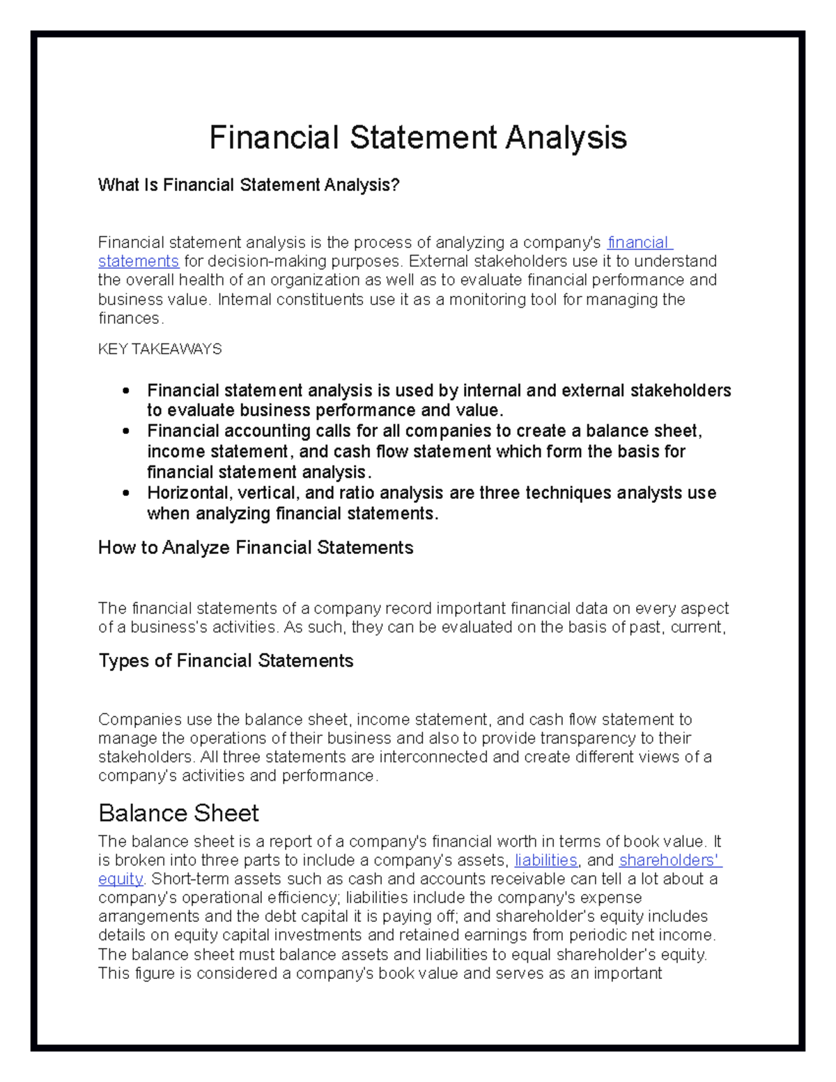 Financial Statement Analysis, KEY TAKEAWAYS, How to Analyze Financial ...