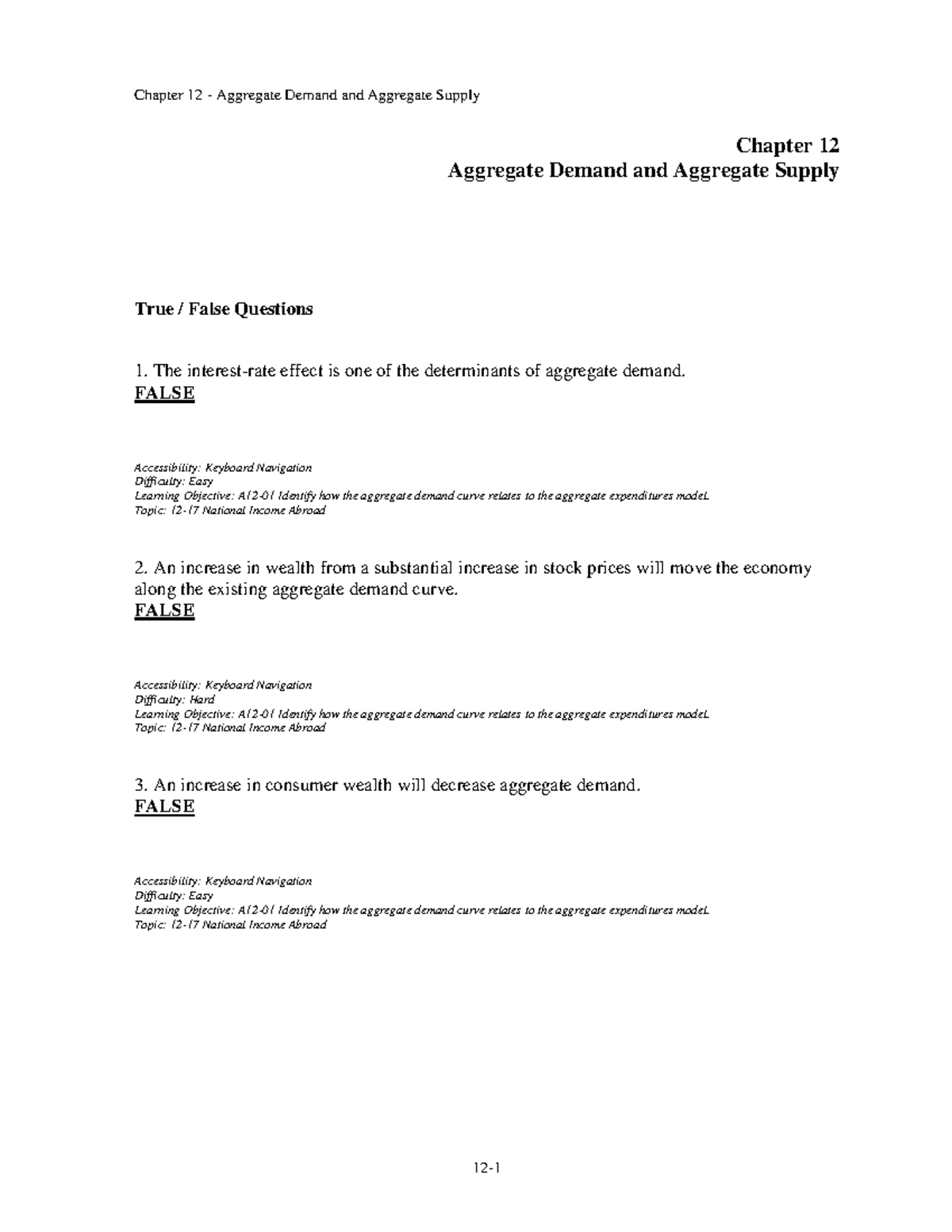Chap12 - Chapter problem solutions - Chapter 12 Aggregate Demand and ...
