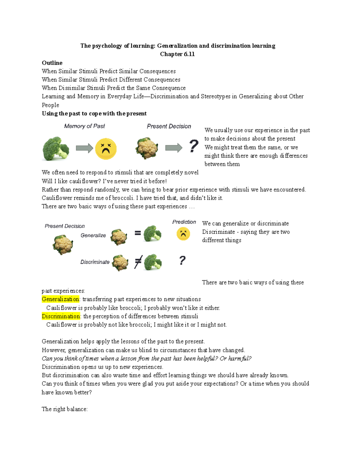 Generalization And Discrimination Learning - Outline When Similar ...