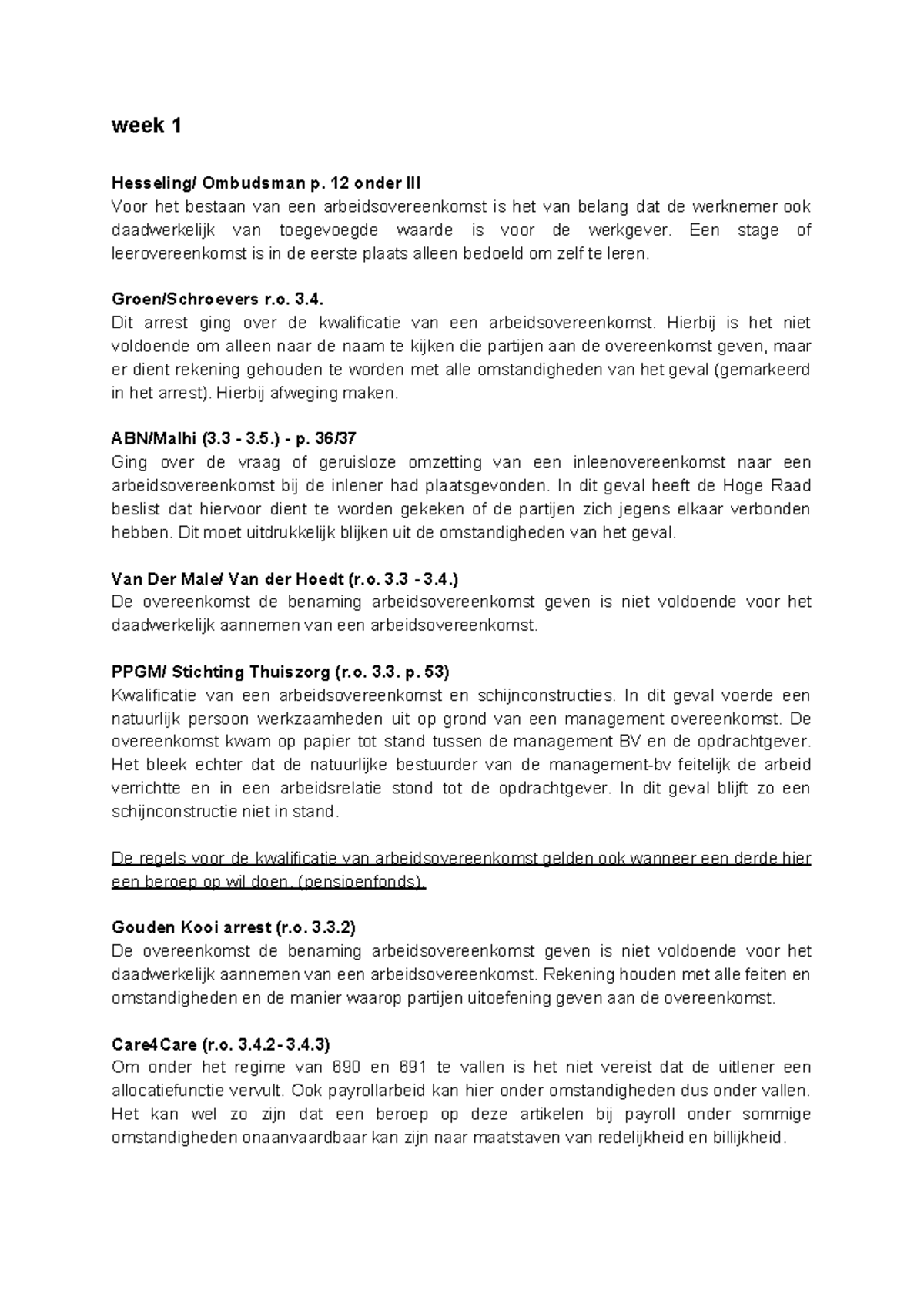 Jurisprudentie Arbeidsrecht - Week 1 Hesseling/ Ombudsman P. 12 Onder ...