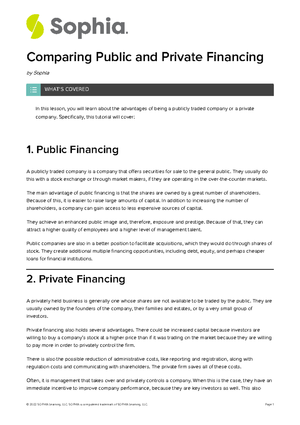 Comparing public and private financing - Comparing Public and Private ...