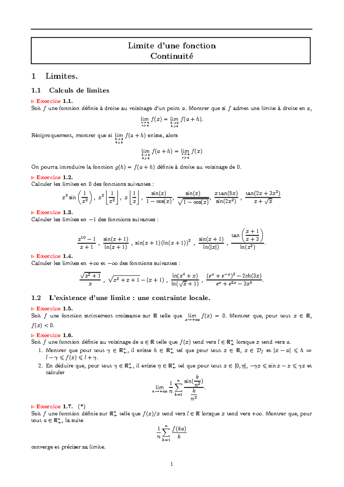 Continuite-TD Maths Avec Corrigé Détaillé Univ Lille 1 - Lycée Pierre ...