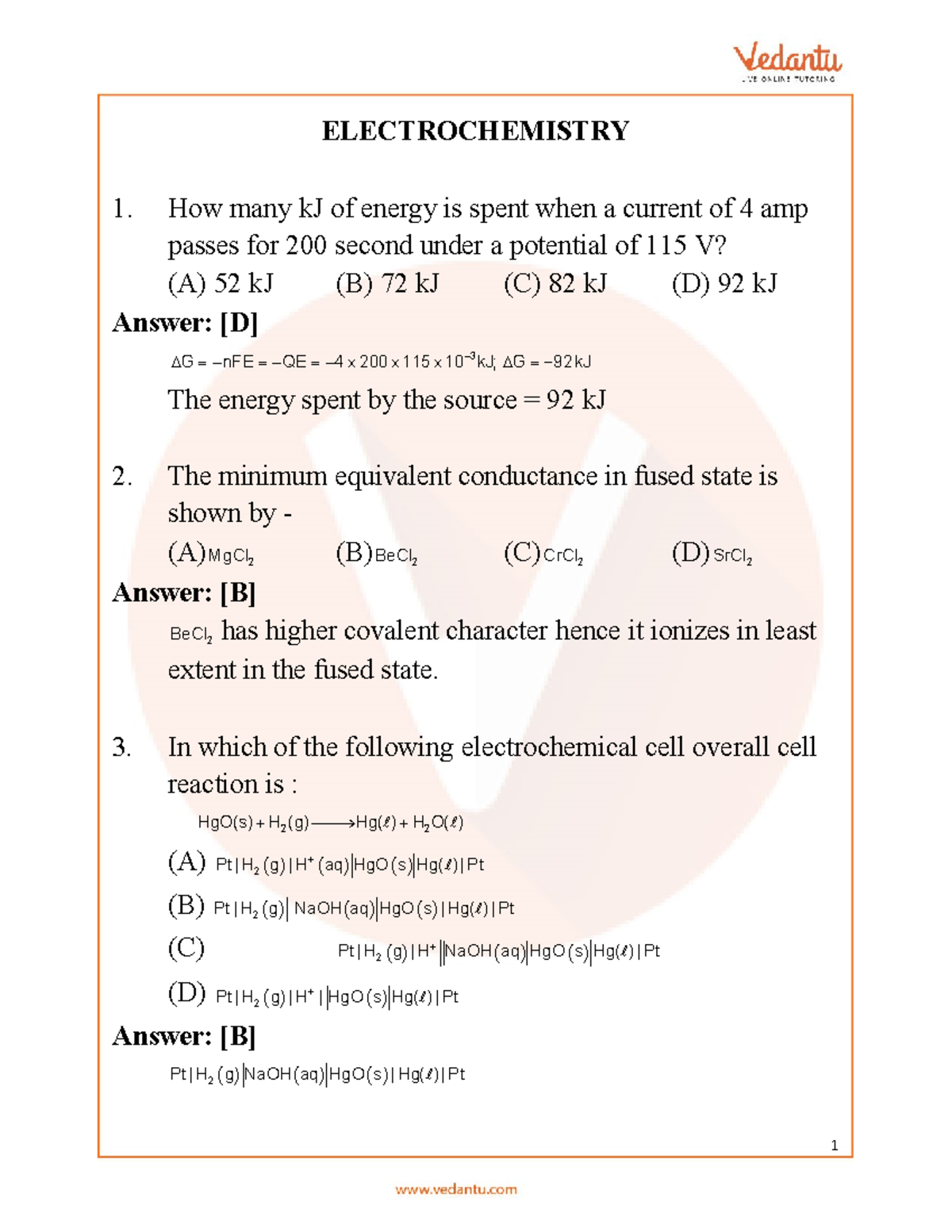 NEET Electrochemistry Important Questions ELECTROCHEMISTRY 1. How