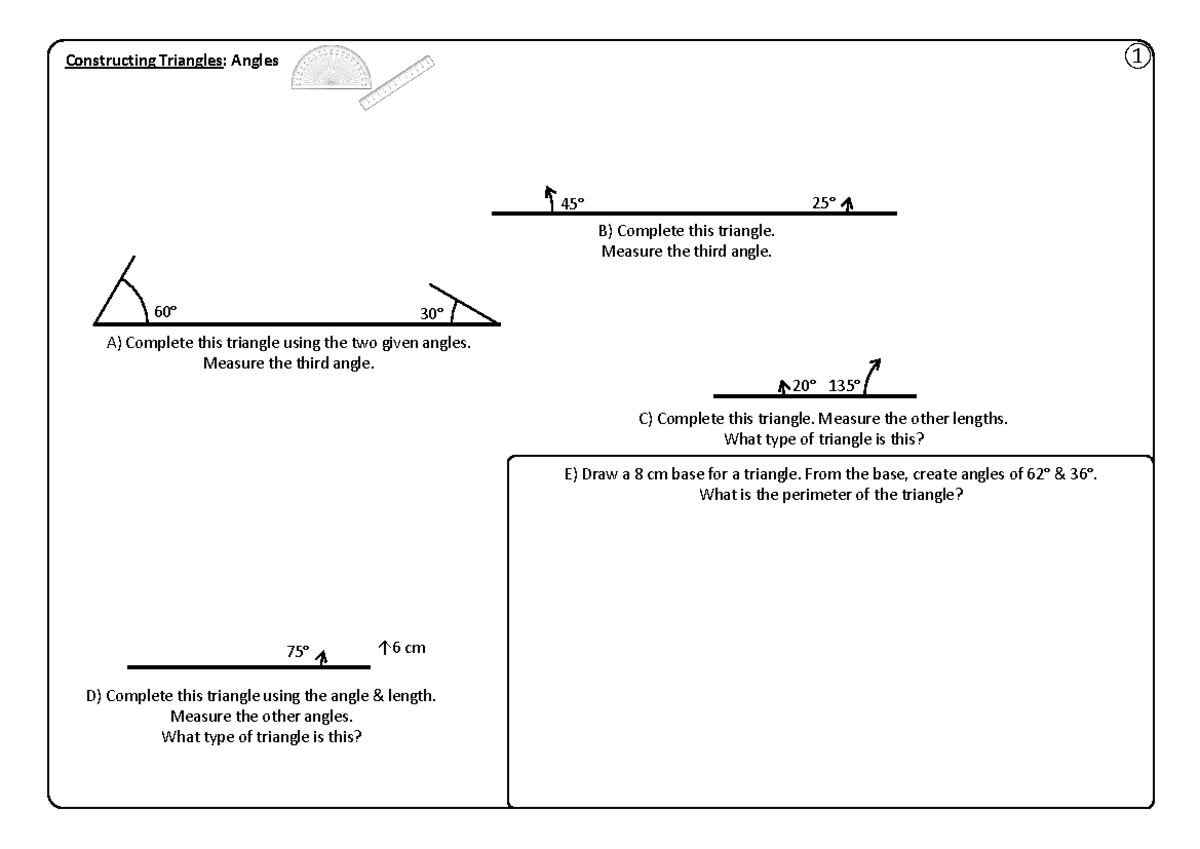 Construction Triangles Worksheet A A4 - Constructing Triangles: Angles ...