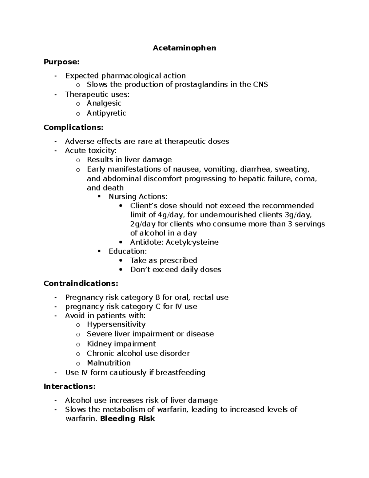 Acetaminophen Acetaminophen Purpose Expected pharmacological action