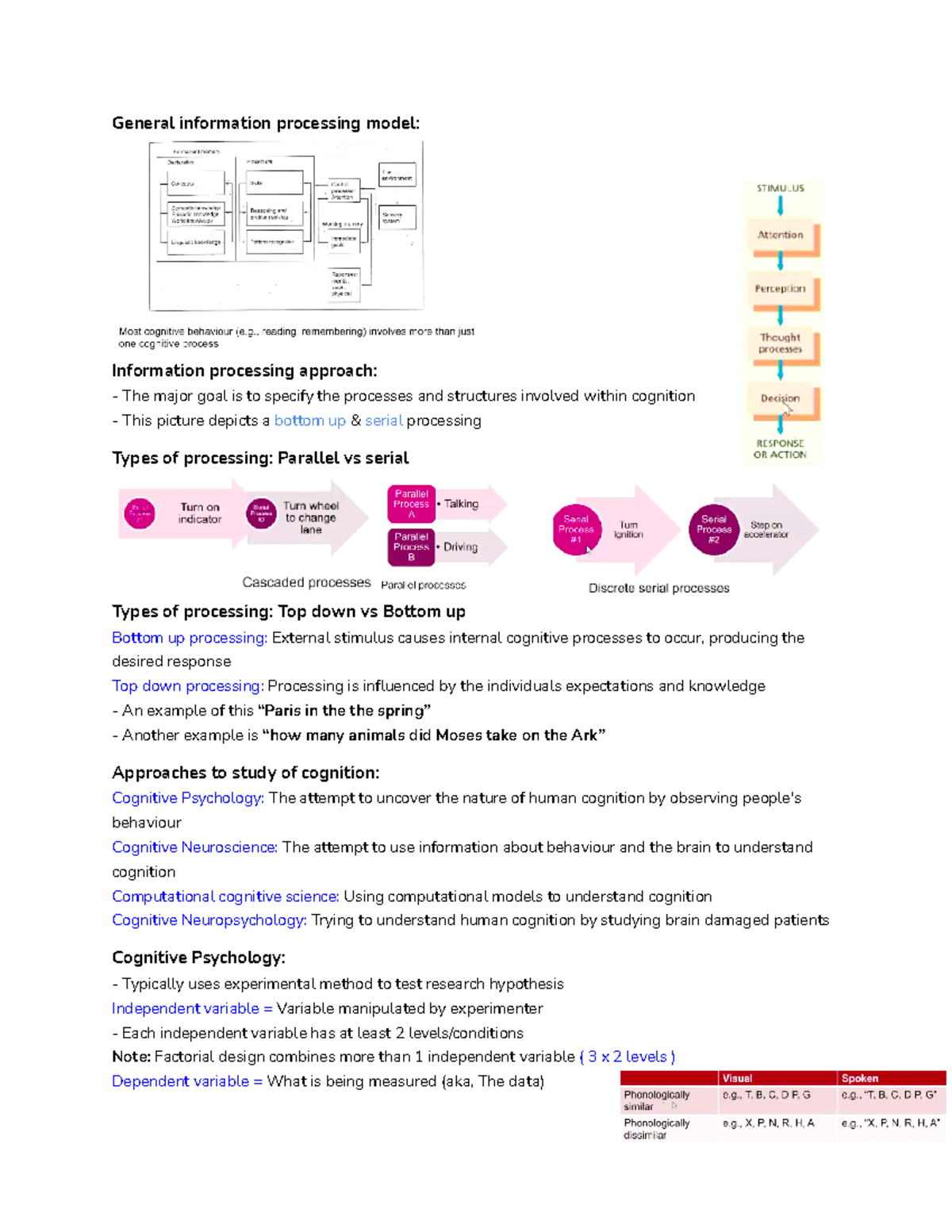 Week 1 Approaches to human cognition - General information processing ...