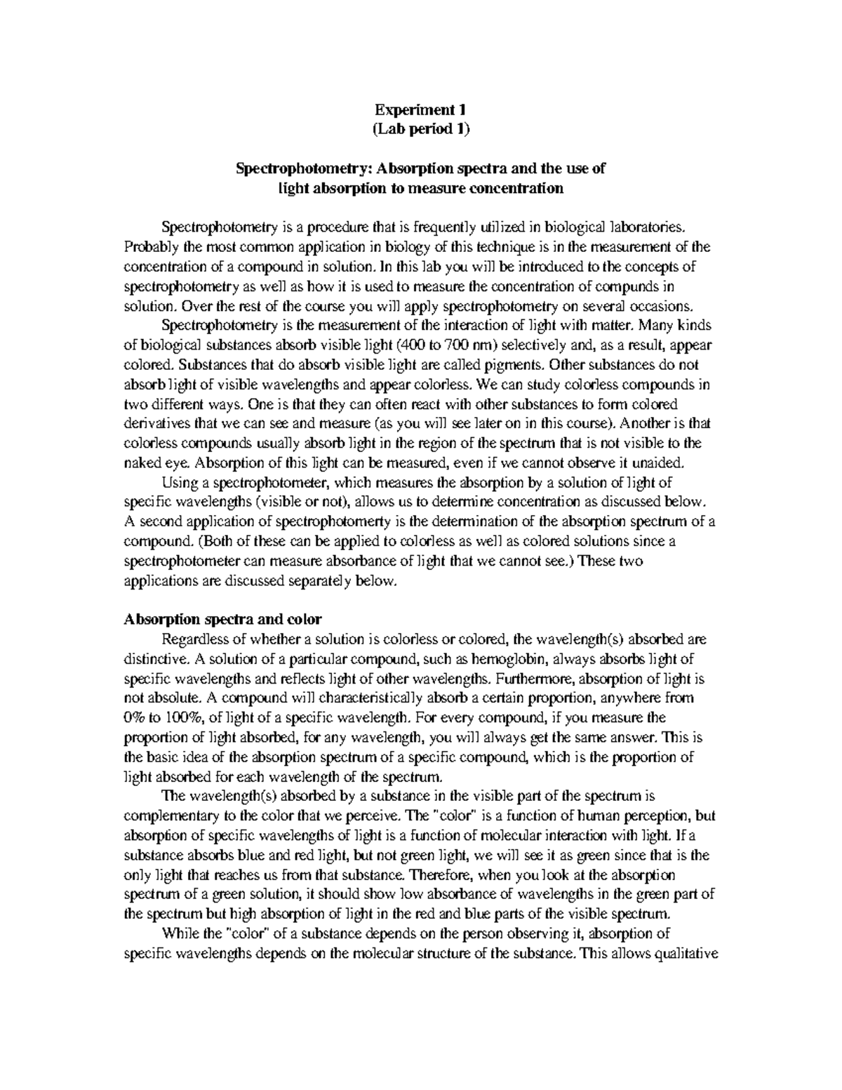 spectrophotometer experiment lab report