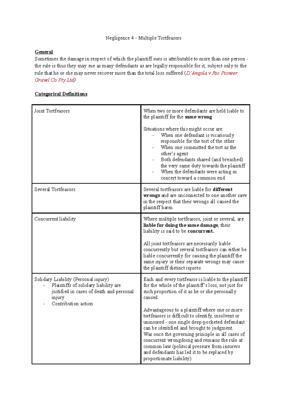 Negligence 4 Multiple Tortfeasors Concurrent liability Where