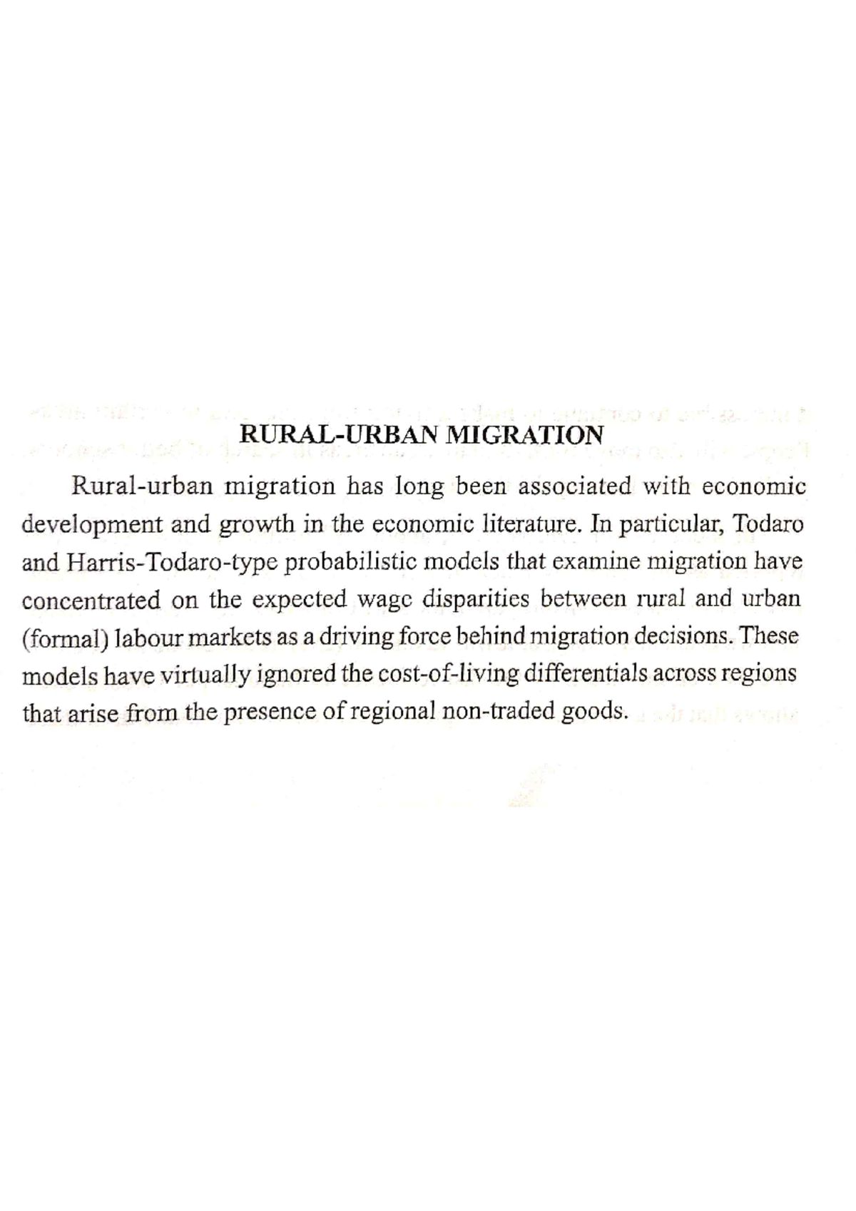 Rural urban migration - Indian Economic Policy I - Studocu