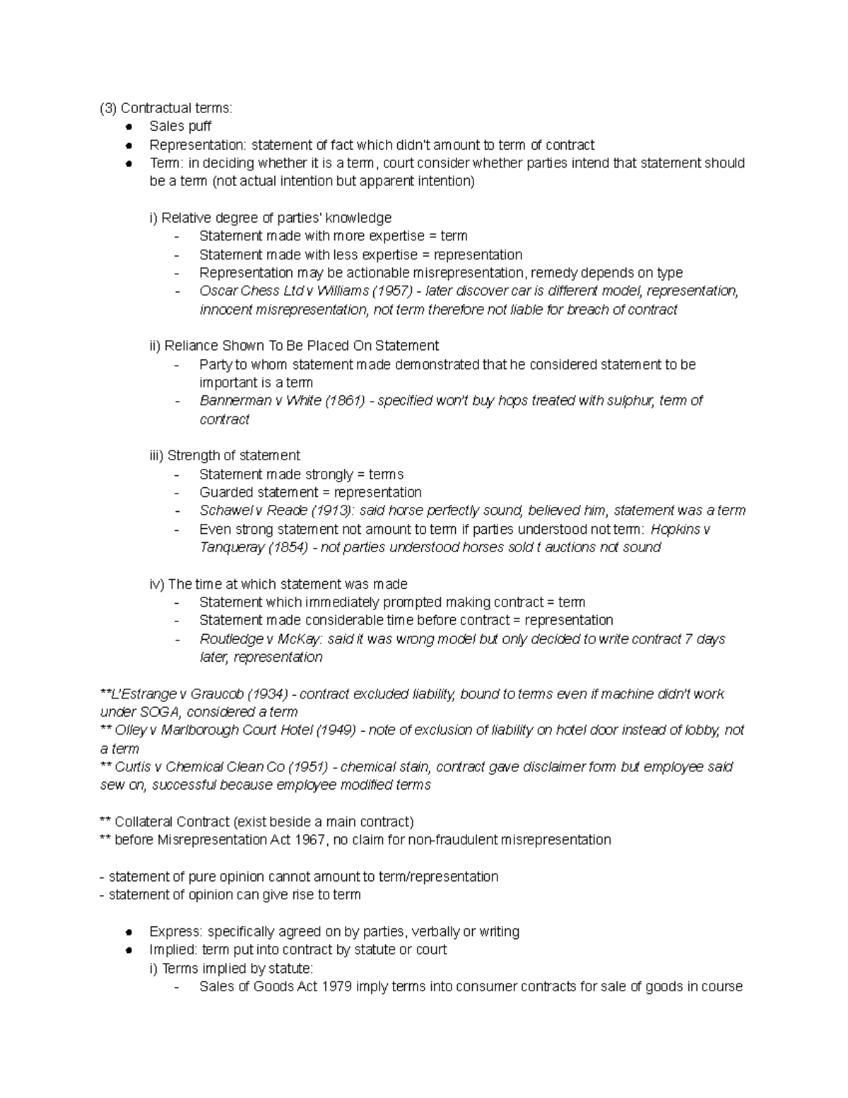 (3) Contractual Terms - Summary Introduction to Business Law - (3 ...