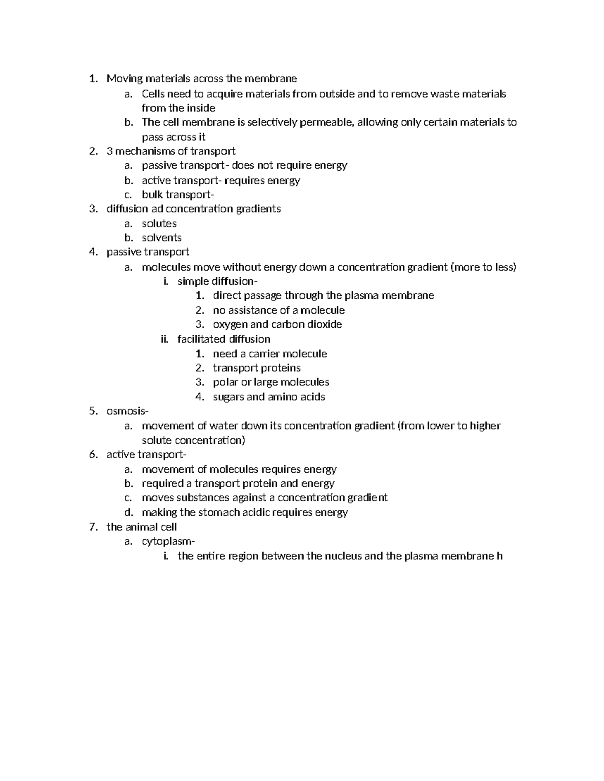 Bio100- Sep.19 Notes - Assignments - Moving Materials Across The ...