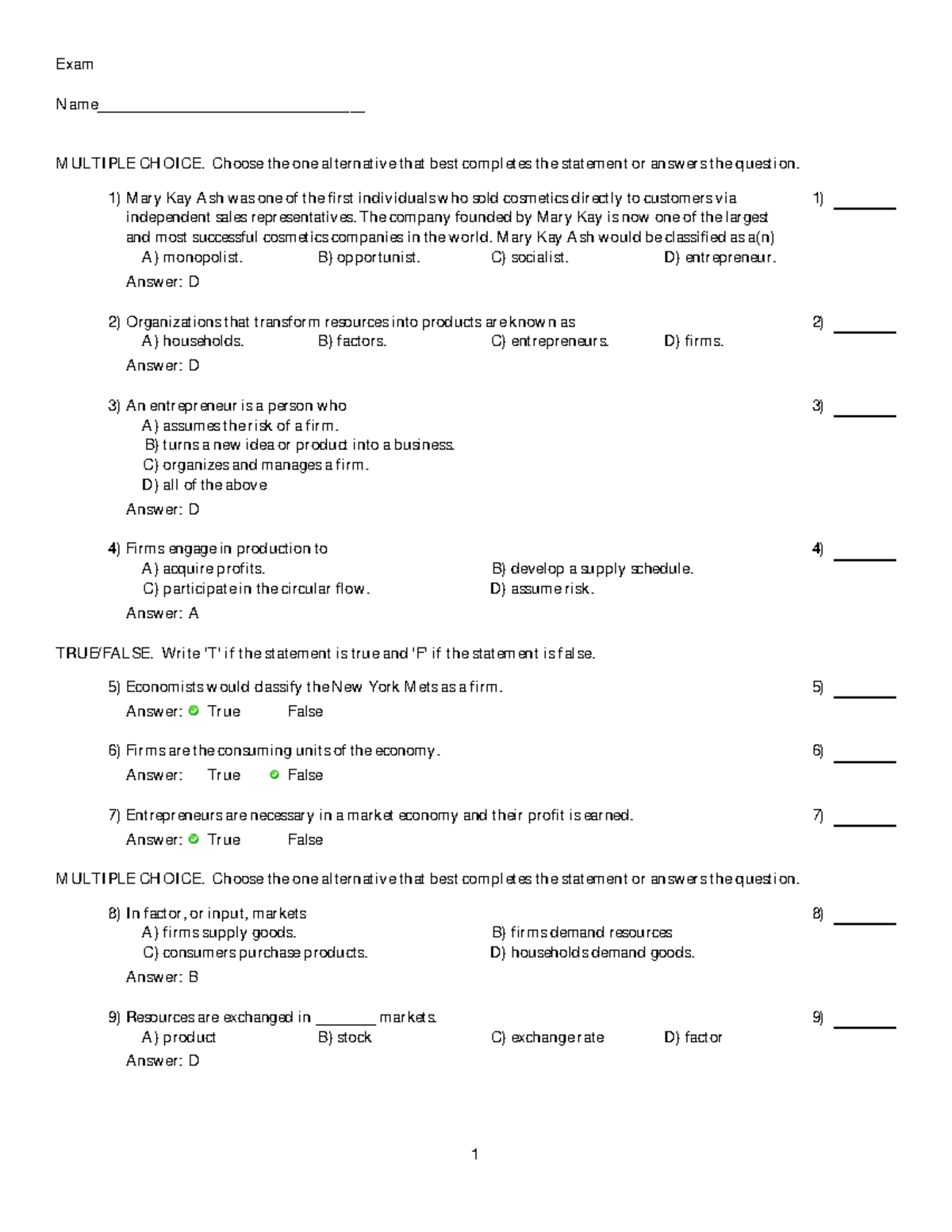 Untitled 3 - M/C with answers - Exam Name ...