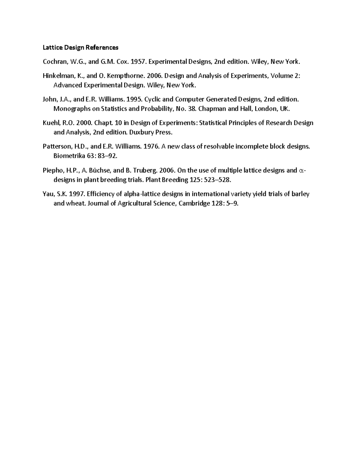 Lattice References - Lattice Design References Cochran, W., and G. Cox ...