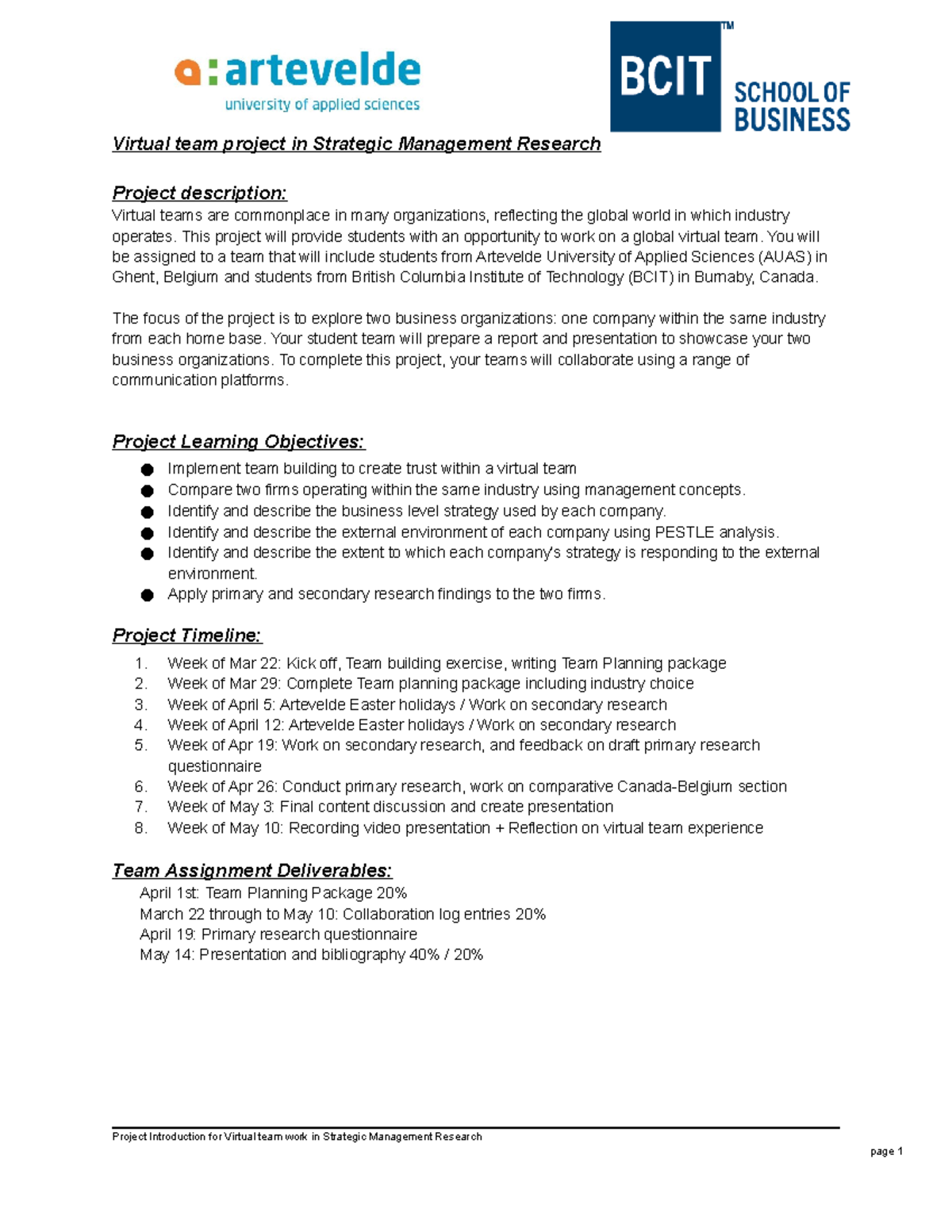 2021 Student handout for Virtual team project - Virtual team project in ...