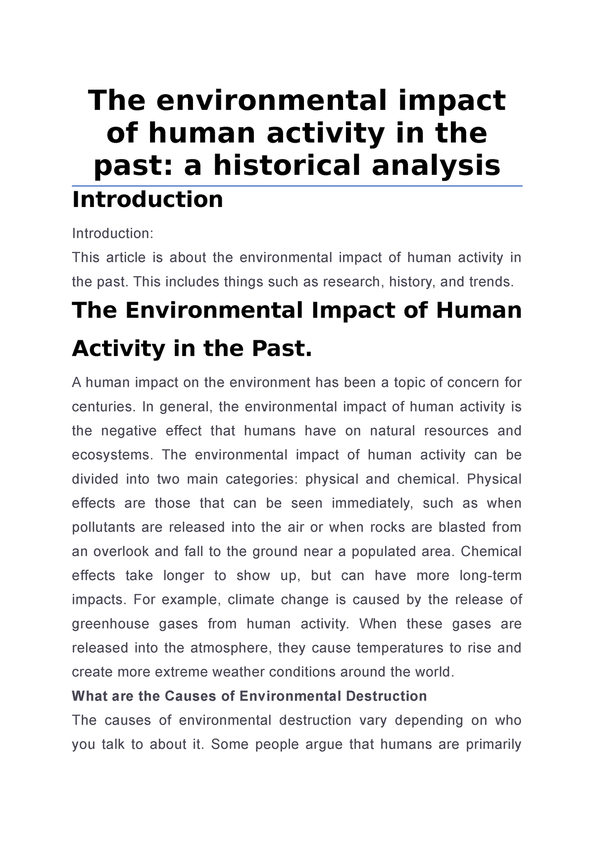 essay on impact of human activities on environment