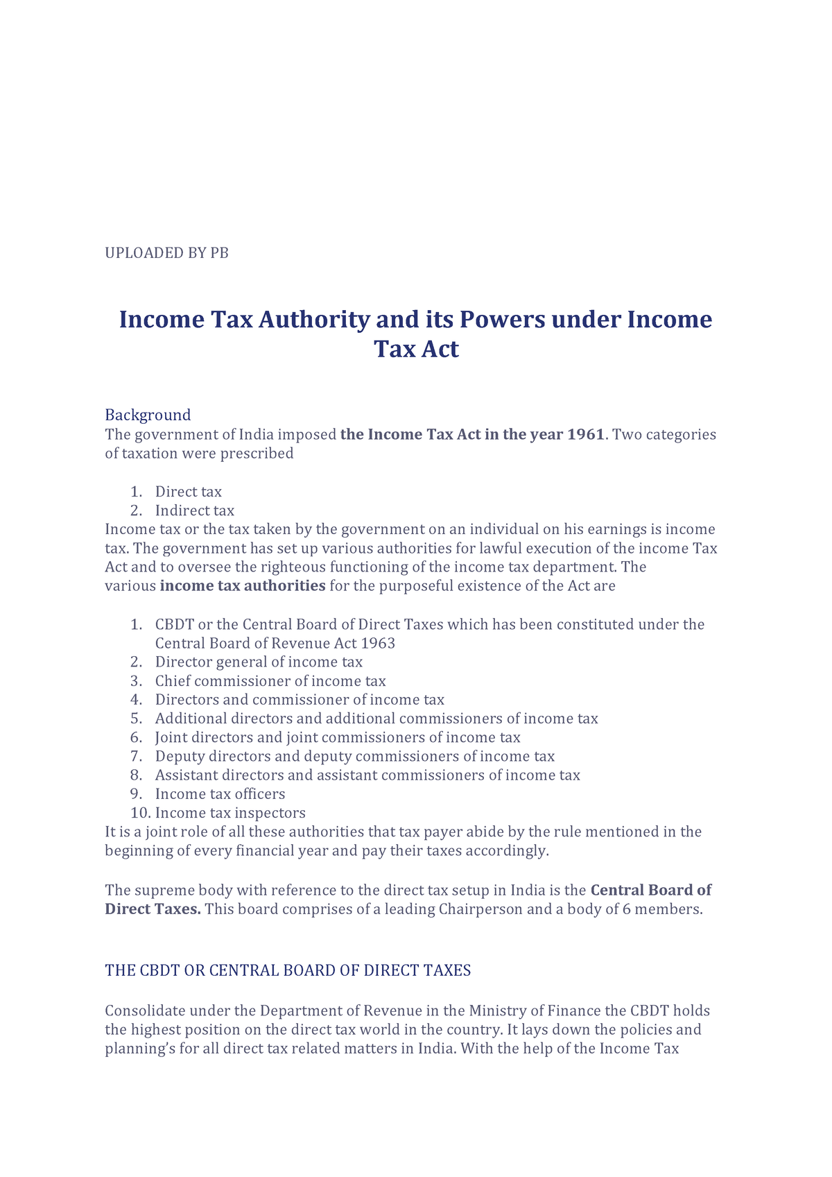 income tax authorities essay